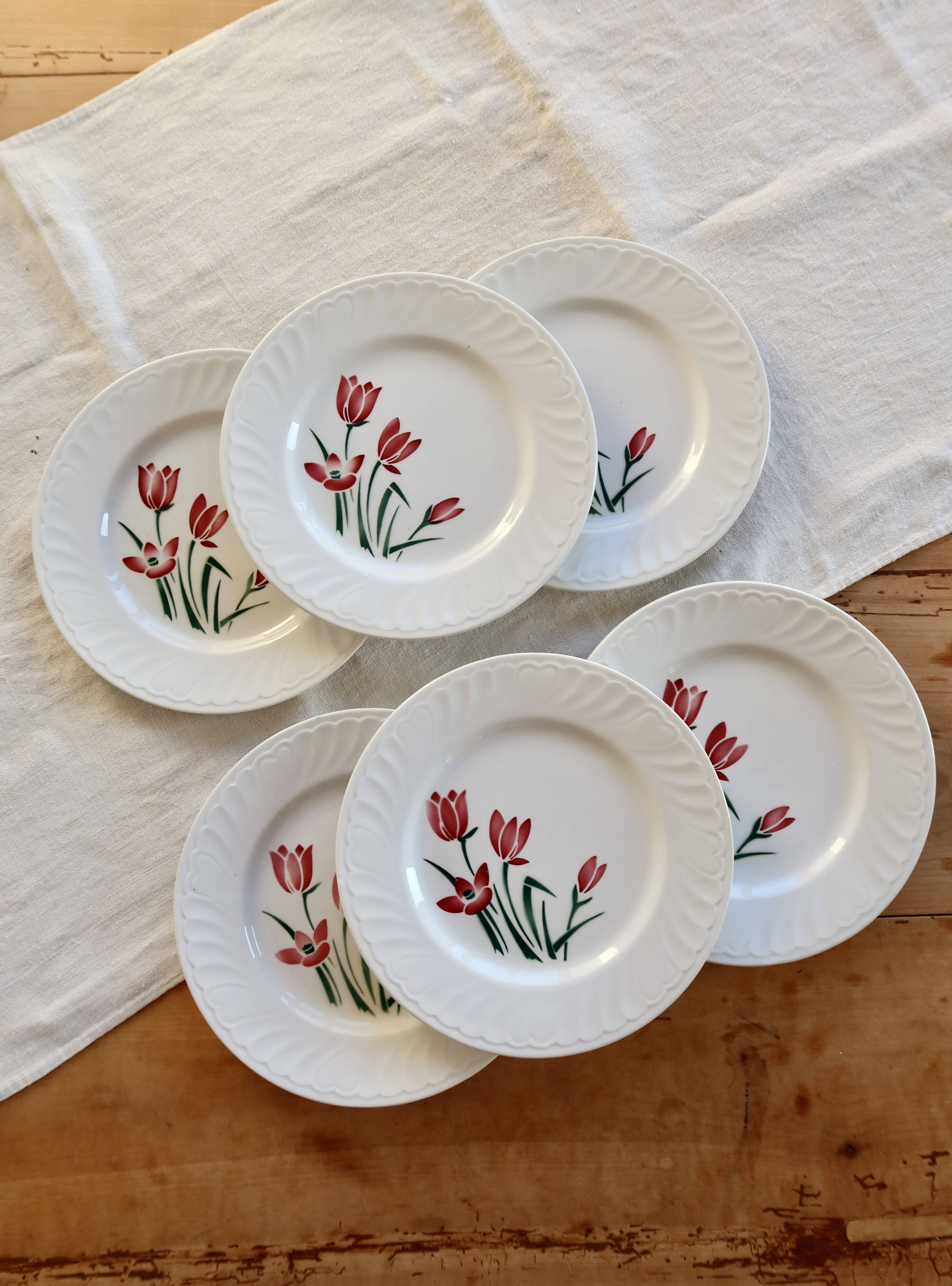 6 vintage dessert plates Badonviller model Crocus