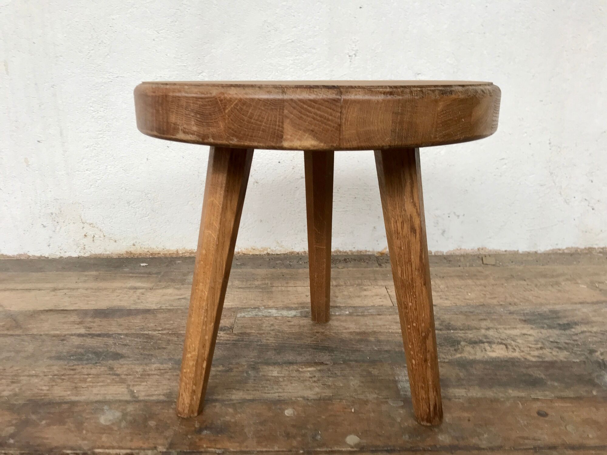 Tabouret door tripod plant sofa end in solid oak 1950 Vintage furniture decoration