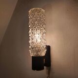 Black wall light with structured glass in Arlus style