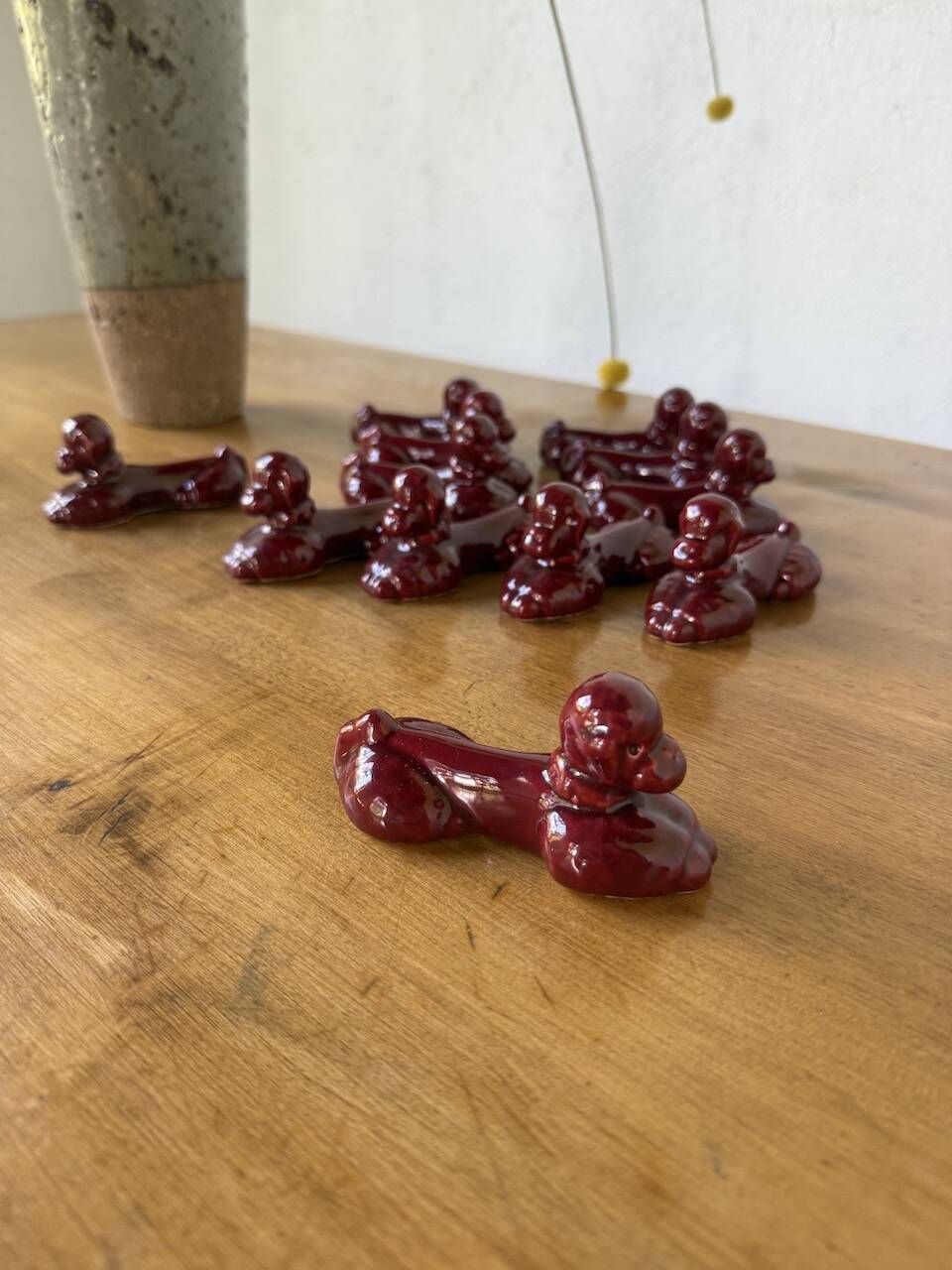 Red poodle ceramic knife holder