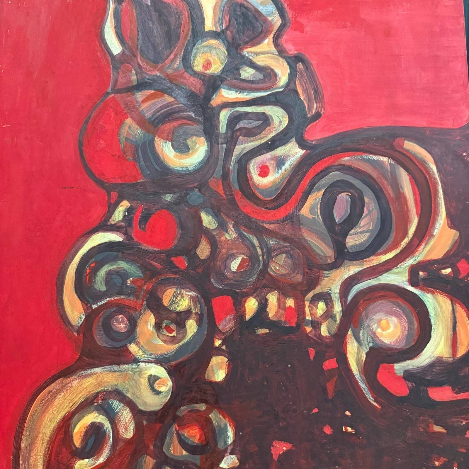 Oil on cardboard modern composition by François de Chabot 1960-70