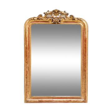 Miroir Louis-Philippe du 19e siècle patiné avec fronton