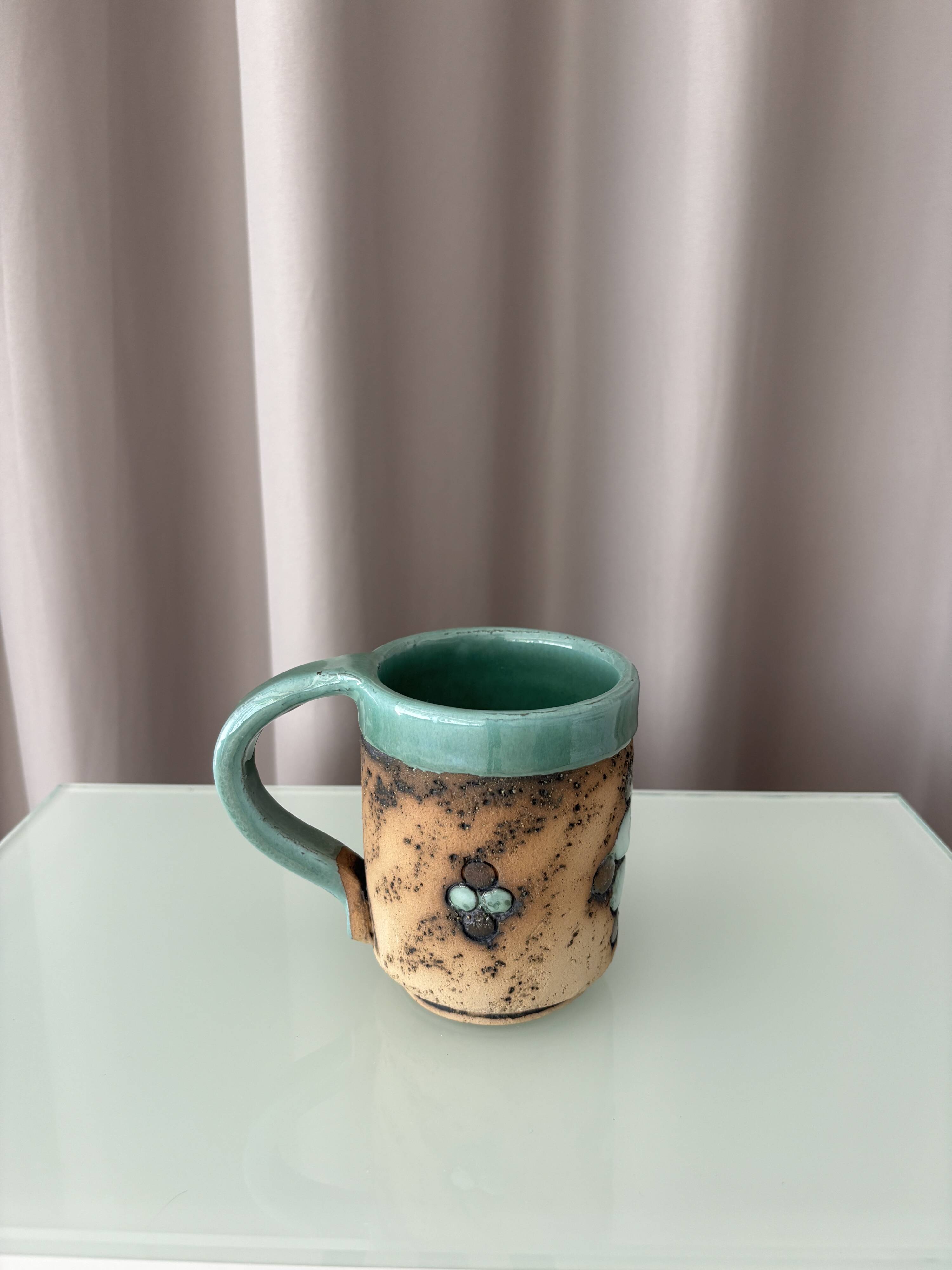 Vintage Handmade Studio Pottery Mug | Brutalist Floral Ceramic | 1970s
