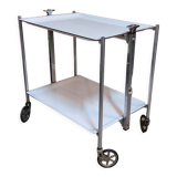 Folding tray with vintage wheels Textable in white formica