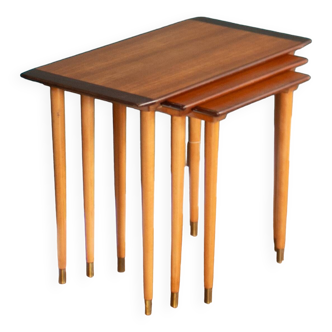 Retro Teak 1960s Set of 3 Nesting Tables By Torpe Mobelfabrikk, Norway Coffee Tables