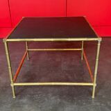 Bamboo and leather coffee table circa 1950