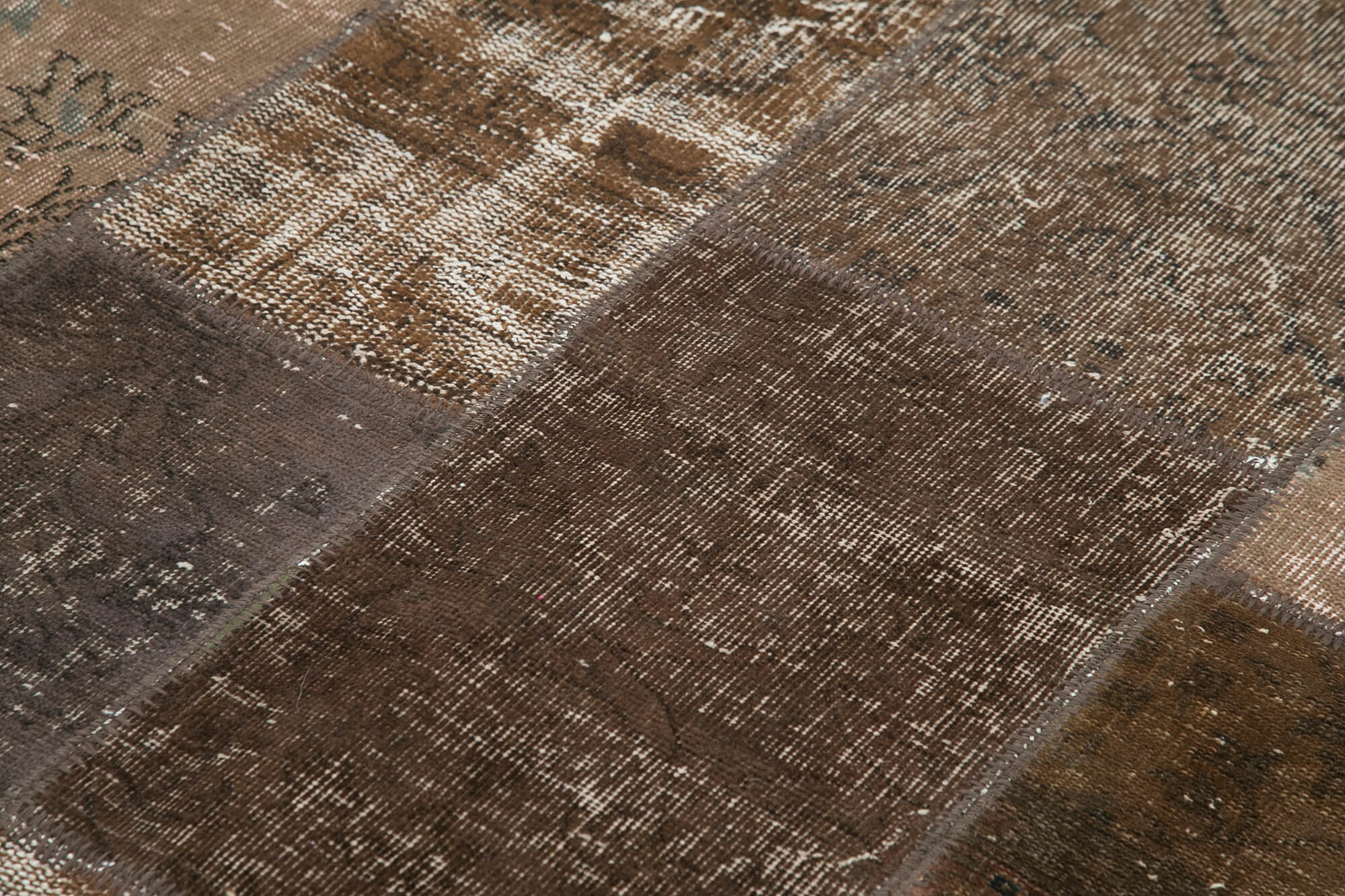 Hand-knotted oriental overdyed 170 cm x 243 cm brown patchwork carpet