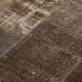 Hand-knotted oriental overdyed 170 cm x 243 cm brown patchwork carpet