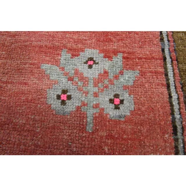 Handmade Turkish Vintage Oushak Runner Rug Pink Green Runner 105x327