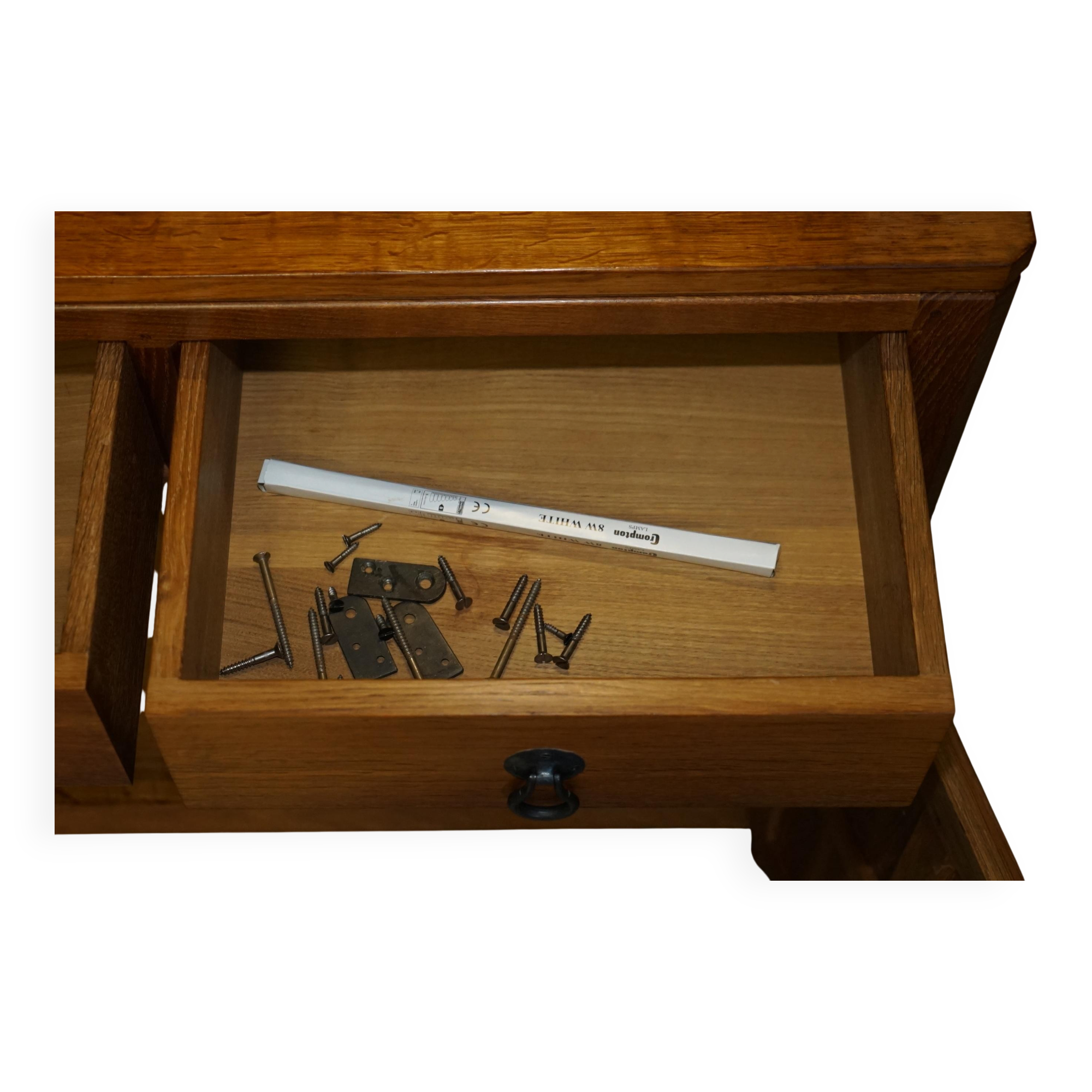 Vintage Robert Mouseman Thompson oak display cabinet with shelves and lighting.