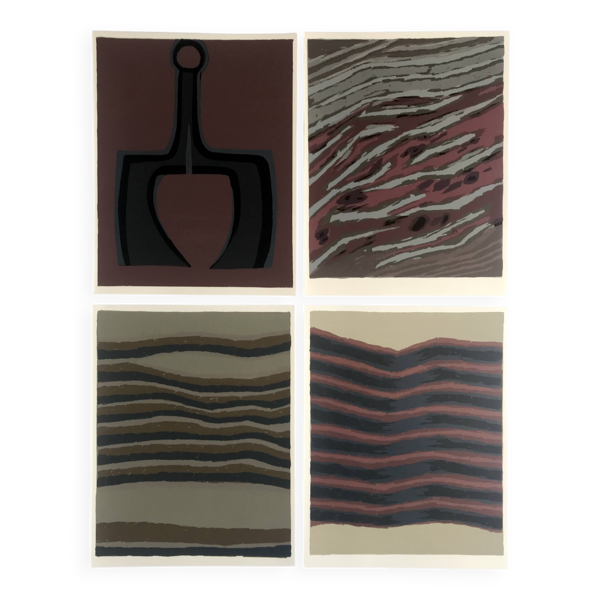 Lot de 4 lithographies originales de Raoul Ubac, 1978. La terre