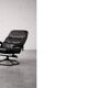 Vintage Mid-Century Danish Modern Black Leather Swivel Chair and Ottoman