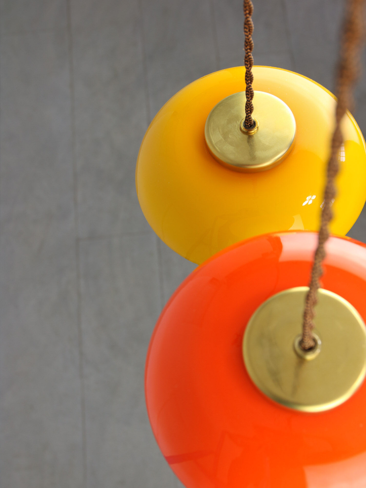 Mid-century Glass & Brass Mushroom Pendant Lamp, set of 2