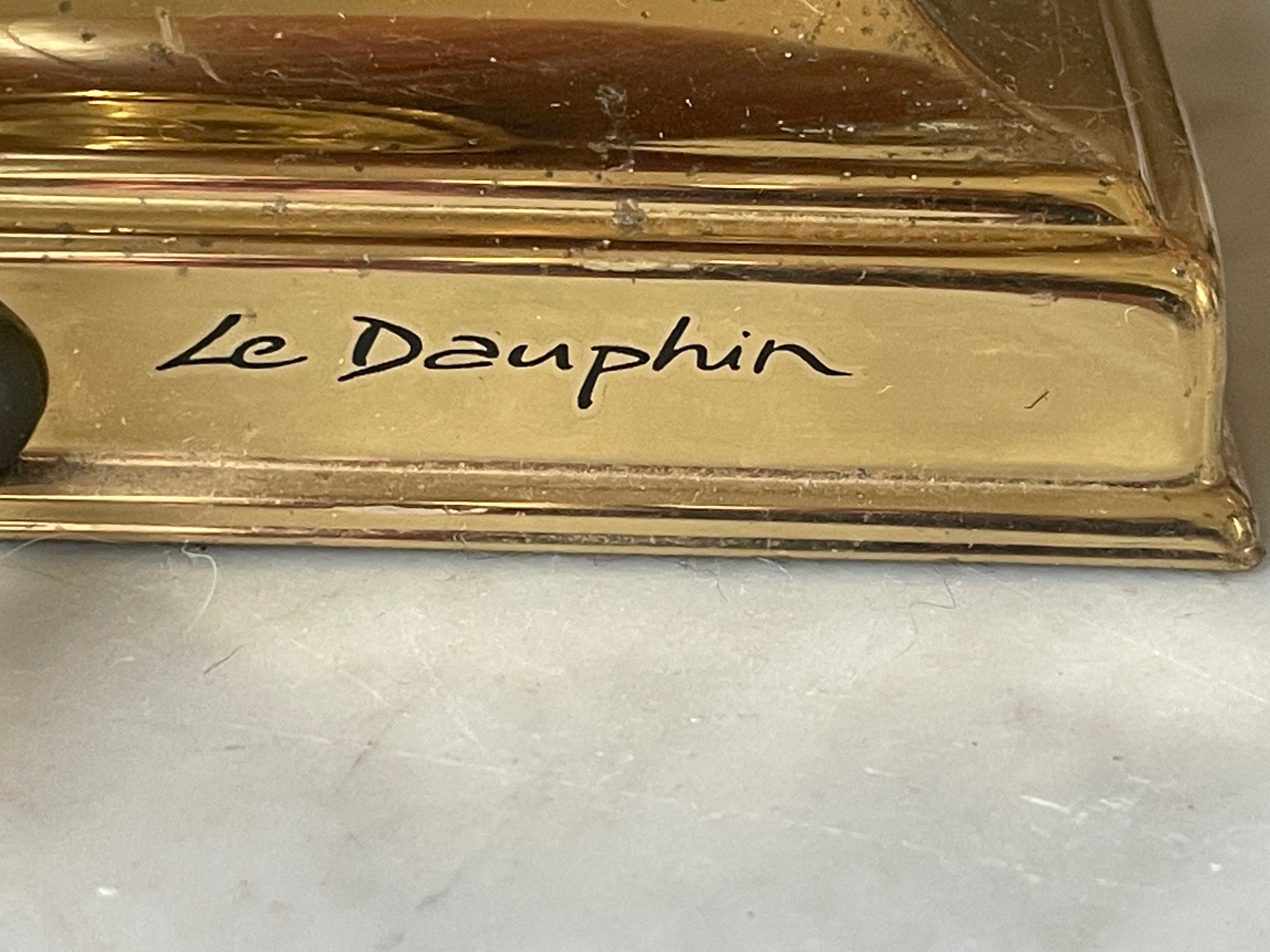 Lampe Le Dauphin vintage, cuir et métal doré