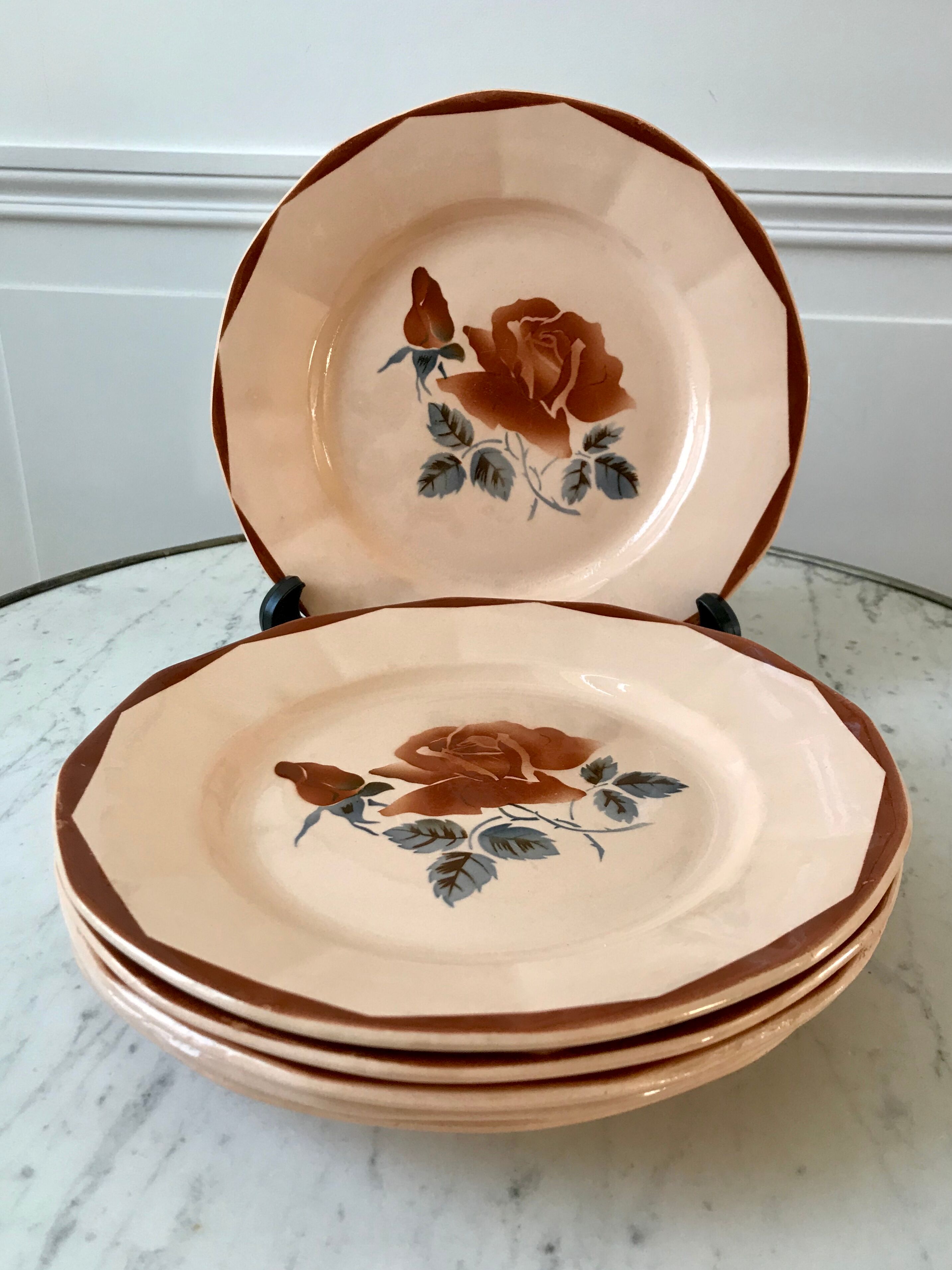 Lot de 6 assiettes plates Digoin Sarreguemines années 30-40