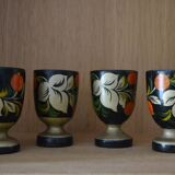 Set of 4 painted wooden egg cups