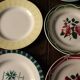 Set of 6 mismatched Art Deco red green yellow dinner plates Digoin
