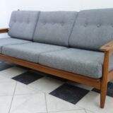 Three seater sofa in fabric and wood
