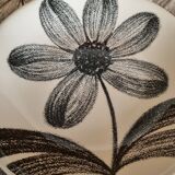 Set of 5 flat faience plates from gien black flower pattern 70s
