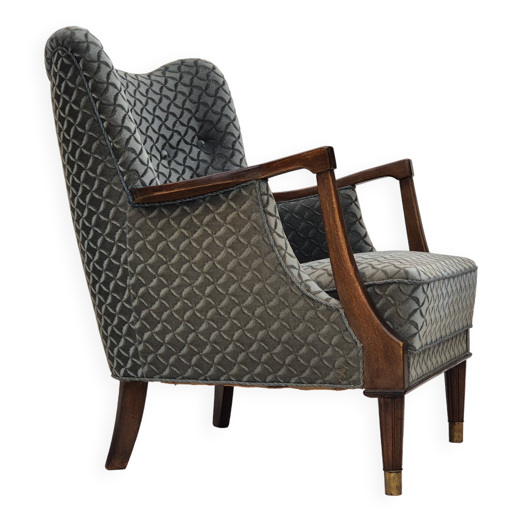 1960s, Danish armchair, original very good condition, furniture velour, beech wood,