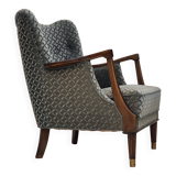 1960s, Danish armchair, original very good condition, furniture velour, beech wood,