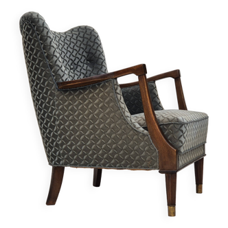 1960s, Danish armchair, original very good condition, furniture velour, beech wood,