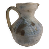 Ancien Pichet pansu poterie vase grès céramique vernissée bleu gris vintage