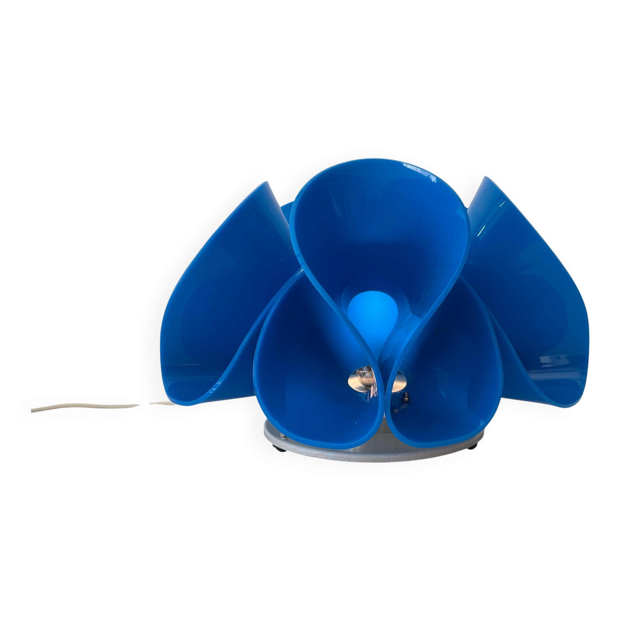 Blue plexiglass table lamp, Flower Design, 1970s, Italy.