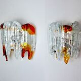 Pair of wall lamps, orange Murano glass, Italy, 1960