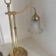 Large art deco brass lamp with swan neck and glass tulip globe