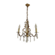 French Antique Art Nouveau 4 Light 3 Side Brass Crystal Cage Chandelier