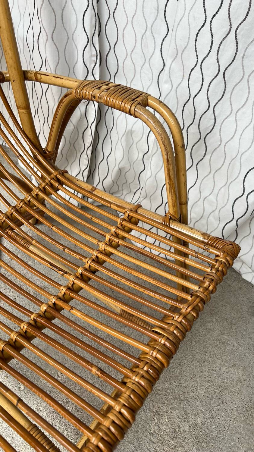 Large vintage rattan armchair