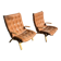 Rare 1970s Danish Modern 'Miljø' Easy Chairs in Cognac Aniline Leather