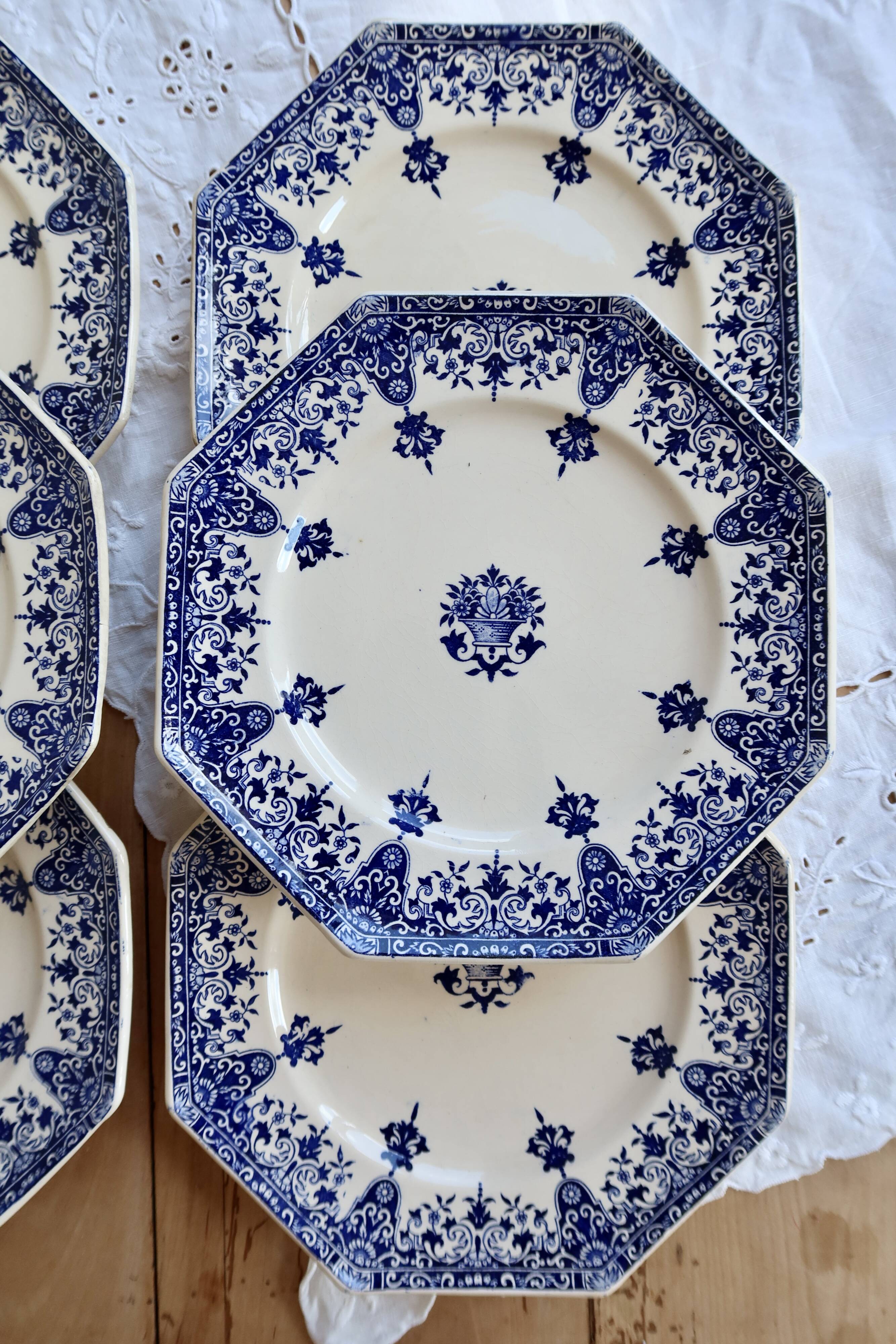 6 dessert plates ironstone Longchamp Rouen 19th century