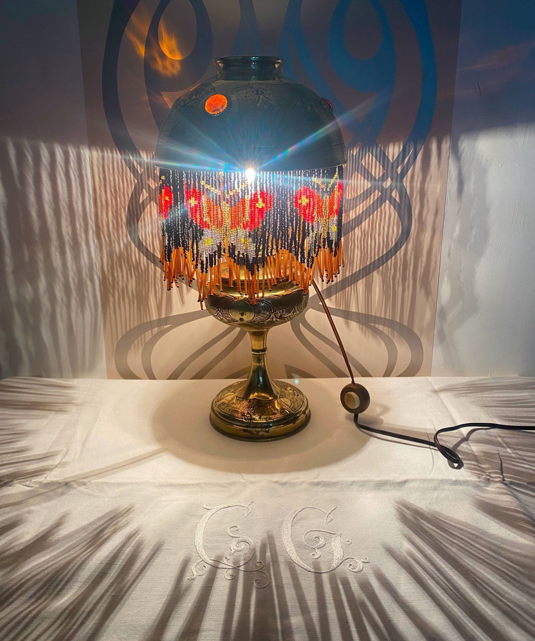 Parisian Lamp Art Nouveau Grapevines and Cabochons 1900 Belle Epoque