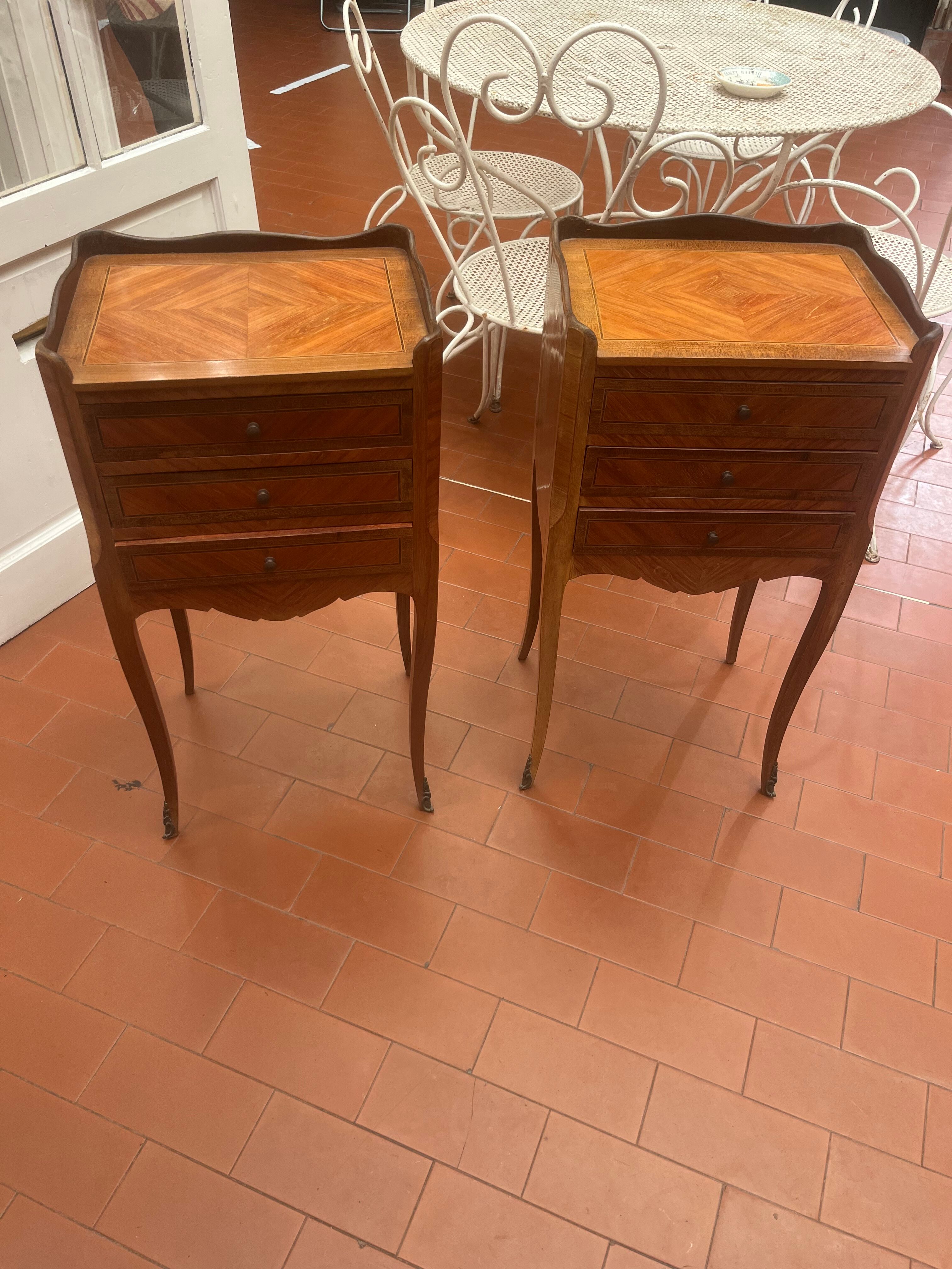 Pair of bedside in marquetry style louis XV