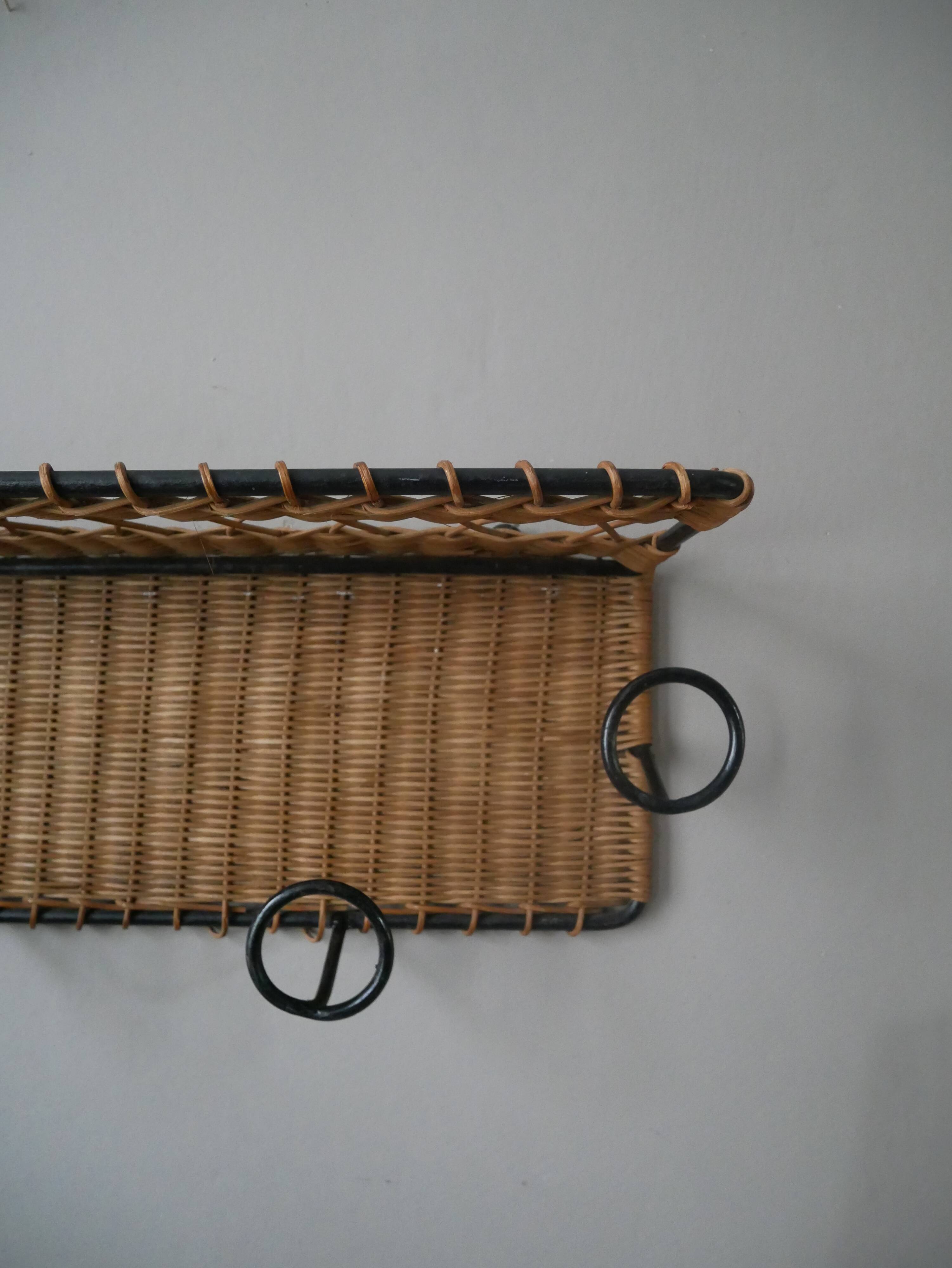 Coat rack cloakroom metal wrought iron wicker rattan handcrafted wall unit storage