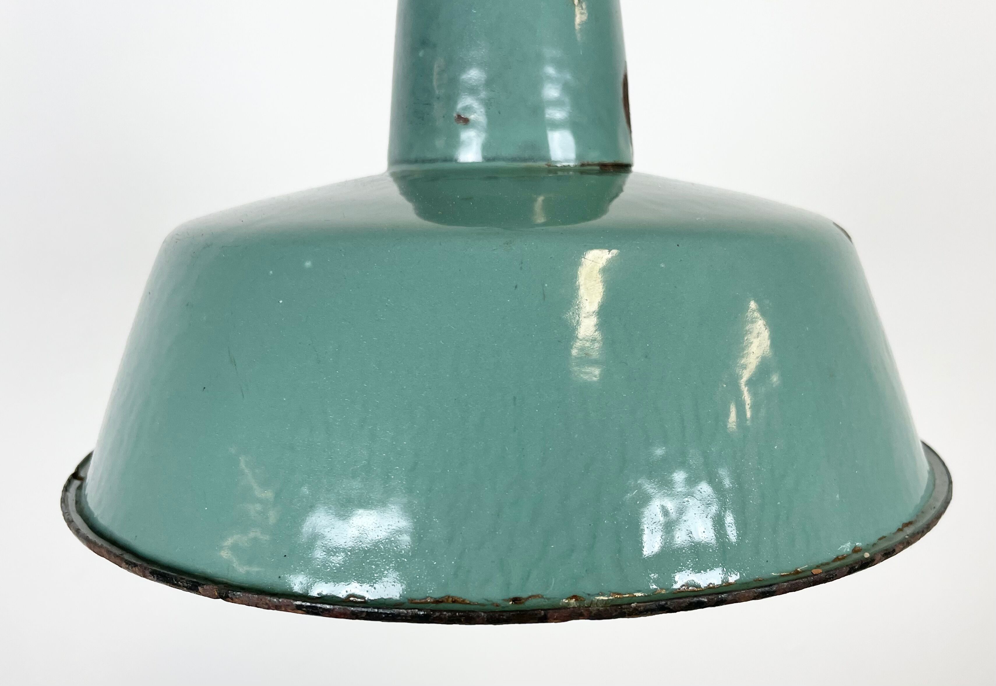 Industrial petrol enamel pendant lamp, 1960s