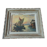 Tableau, peinture huile sur toile marine, bord de mer