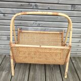 Vintage magazine holder in bamboo and rattan