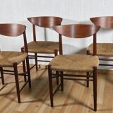 Set of 4 Scandinavian chairs by Peter Hvidt – teak & cord – 1960s