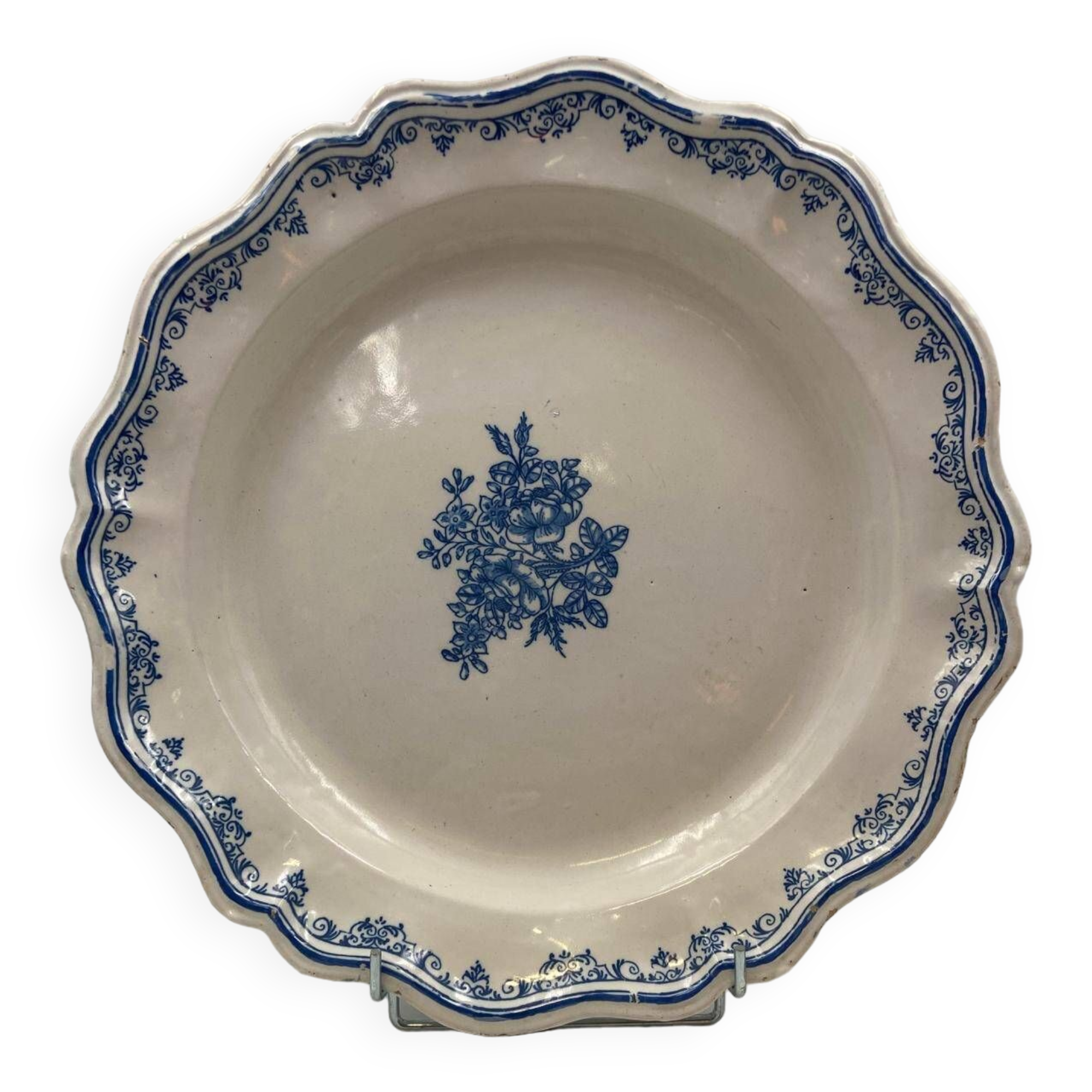 Large round earthenware dish from Moutiers 18th century