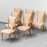 Ensemble de 6 chaises, simili cuir et bois, modernisme vintage années 50