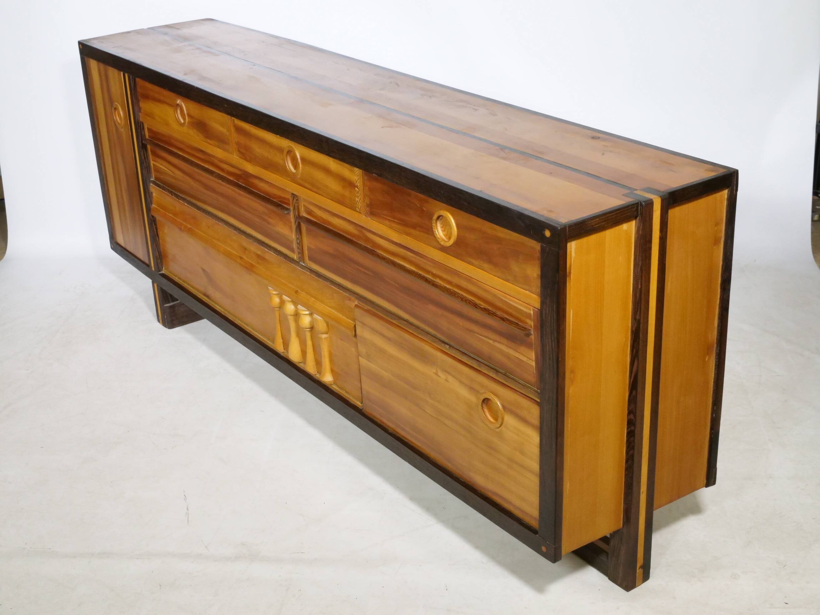 Handcrafted Solid Wood Sideboard in Wenge & Cherry, 1970 Vintage