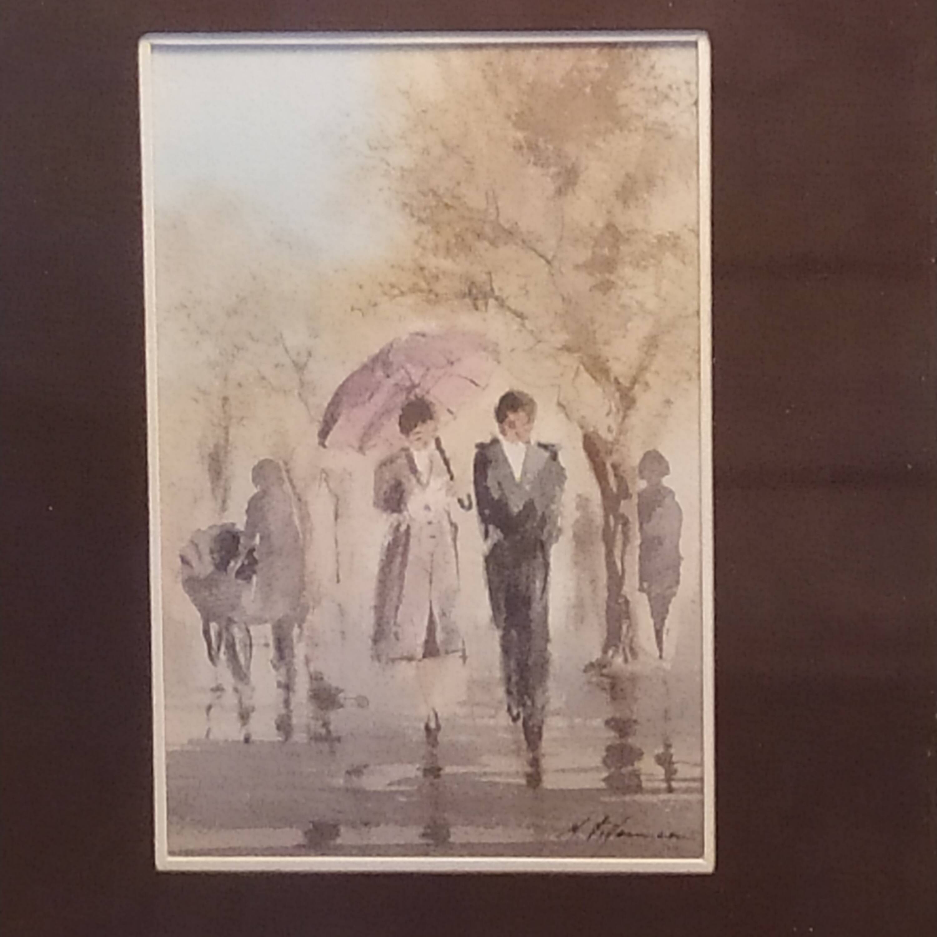 aquarelle signée Maurice Fillonneau (1930-2000) intitulée la Pluie