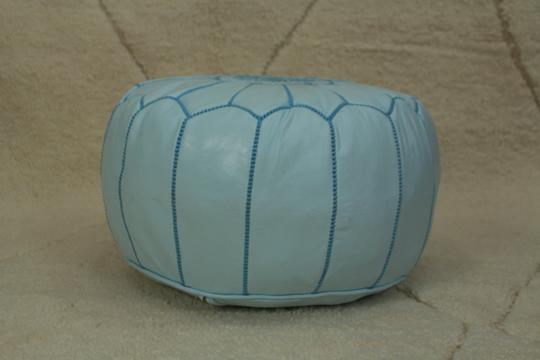 Moroccan pouf in sky blue leather