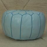 Moroccan pouf in sky blue leather