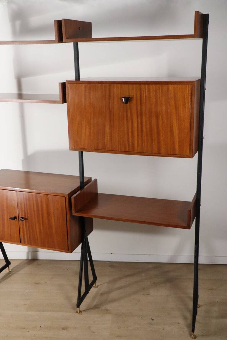 Vintage modular bookcase in wood and metal, Italy, 1960