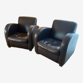 Pair of club leather armchairs optimum plum