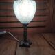 Bedside lamp patinated golden brass tulip glass Clichy bluish